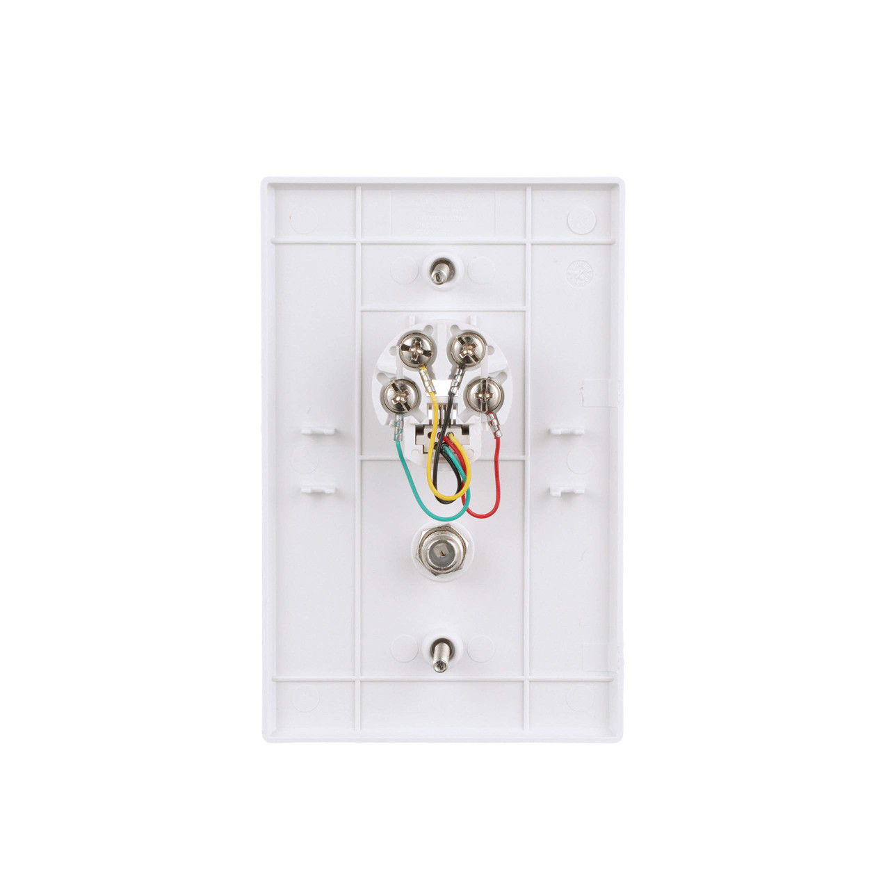 EATON Wiring 3536-4W-L Flush Mount Mid Size Wall Plate with Telephone Jack and Coaxial 4-Conductor, White