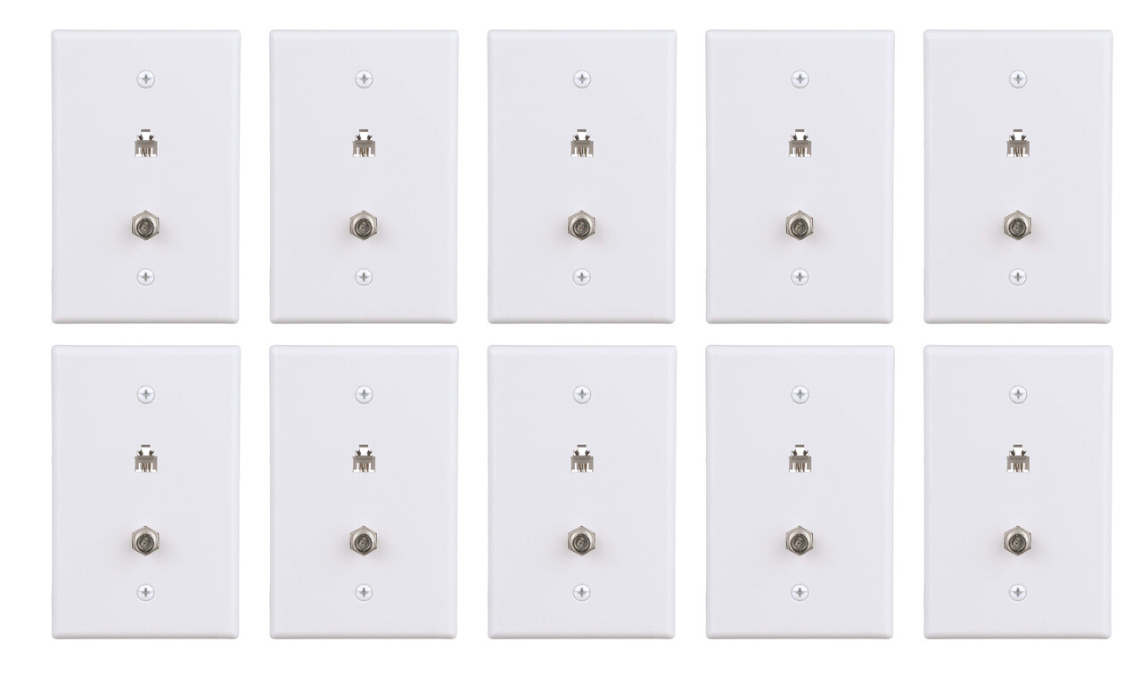 (case of 10) EATON Wiring 3536-4W-L Wall Plate with Telephone Jack and Coaxial 4-Conductor, White