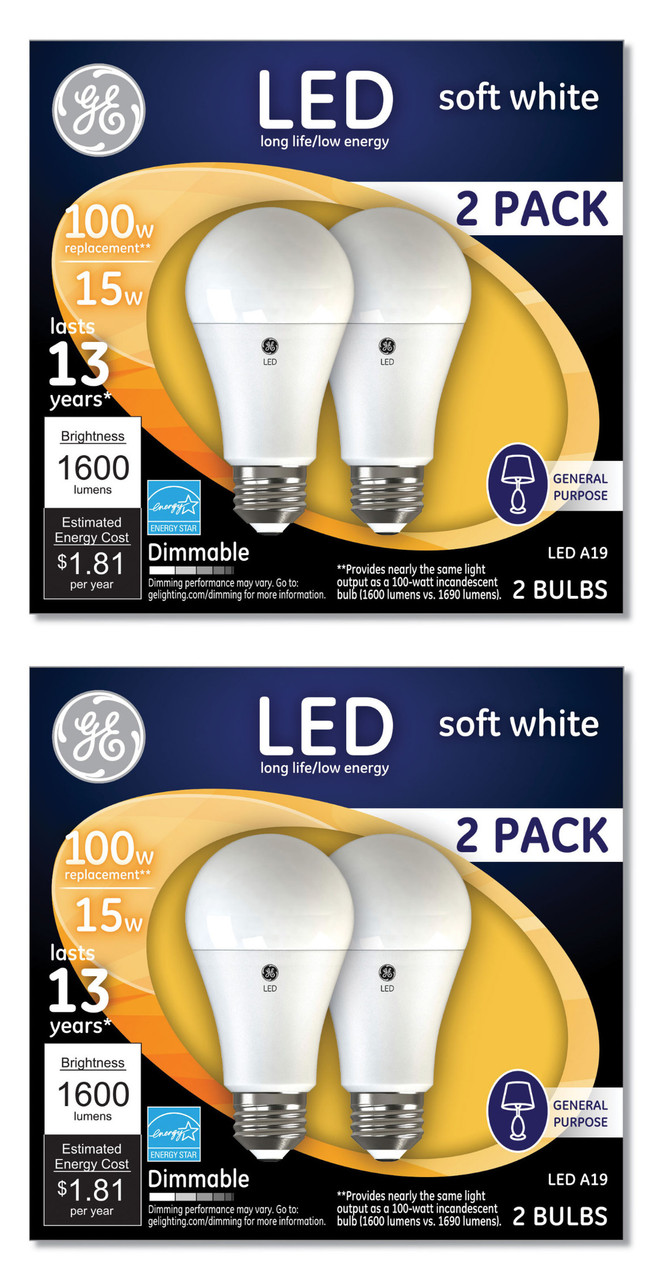 (4 bulbs) GE Lighting 15 Watt LED A19 Soft White, 1600 lumens, 100 watt replacement, Dimmable LED Light Bulb