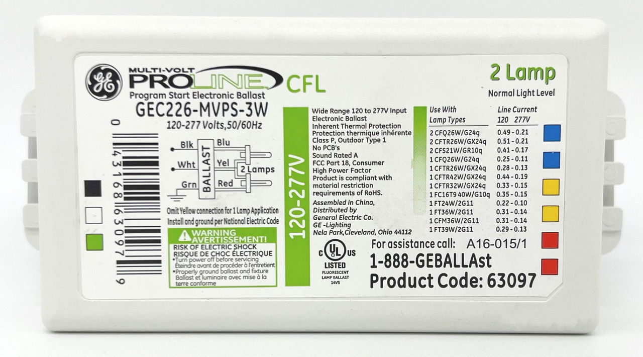 GE LIGHTING GEC226-MVPS-3W CFL Ballast,Electronic,54W,120/277V