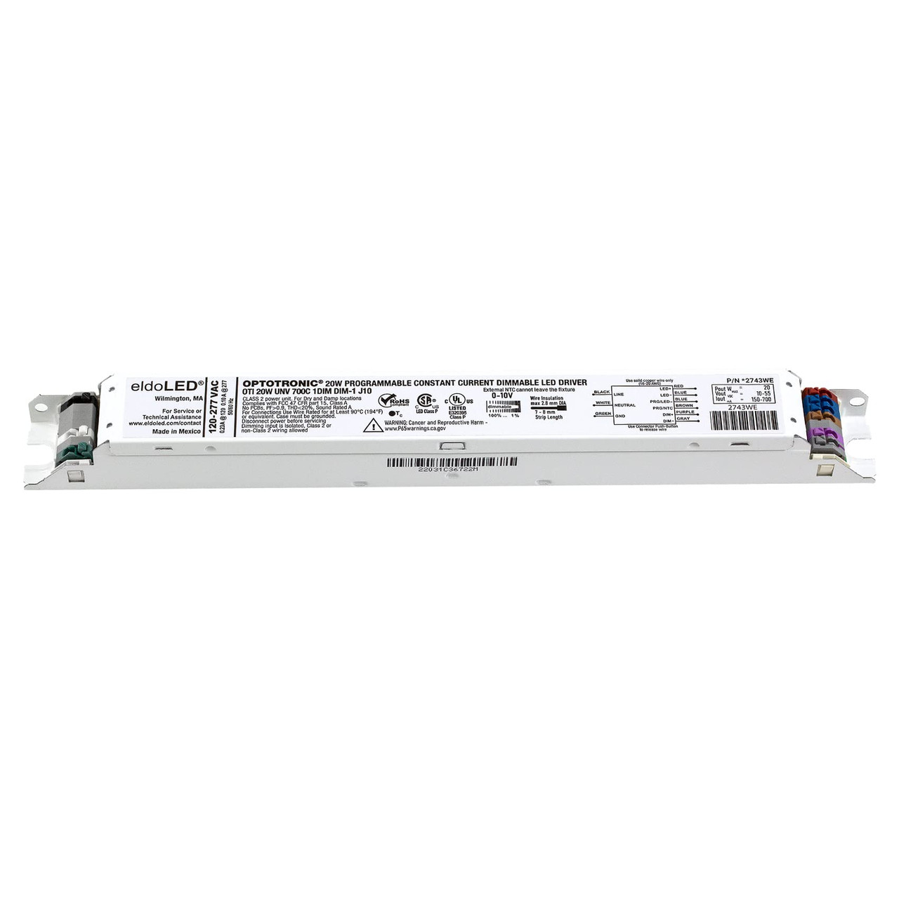 eldoLED 2743WE 20W OPTOTRONIC Programmable Constant Current Dimmable LED Driver - OTI 20W UNV 700C 1DIM DIM-1 J10, 2743WE, Replacement/Compatible with Osram 57431