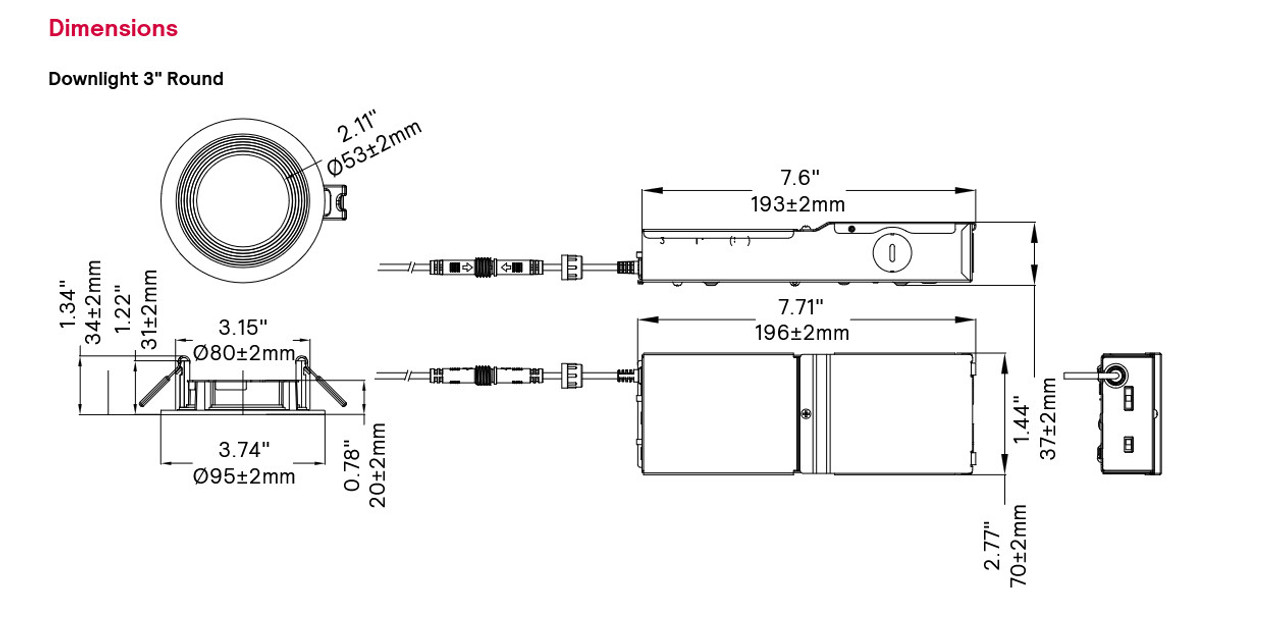 (case of 6) Philips Lightolier LED Downlight, 3 Inch round, Field Selectable lumens and color temperature, white trim, DL3RSLMZ10SCTUW 