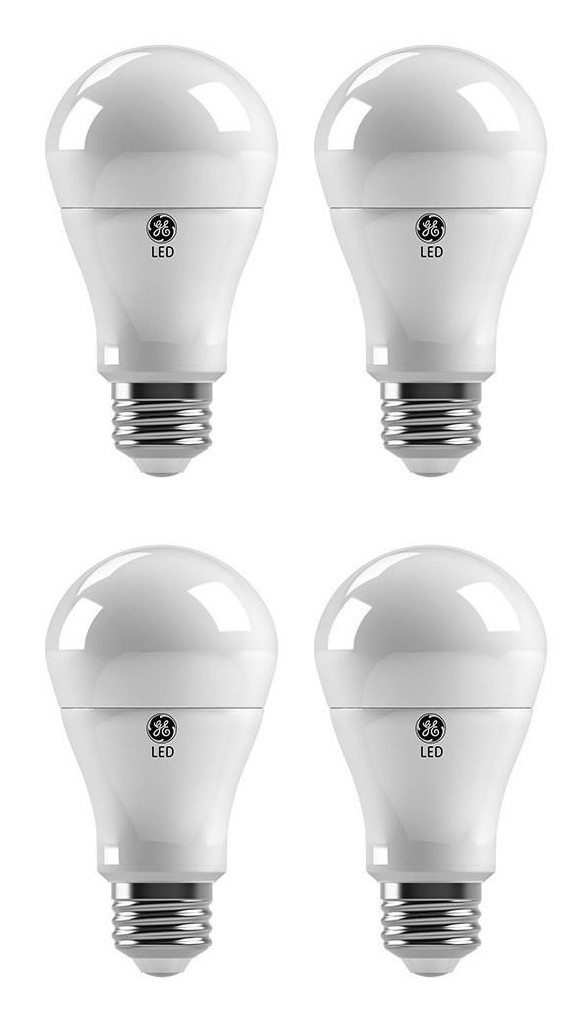 (4 bulbs) GE LED A19, 5 watts, 450 lumens, 4000K Color Temp, long-life low-energy,  