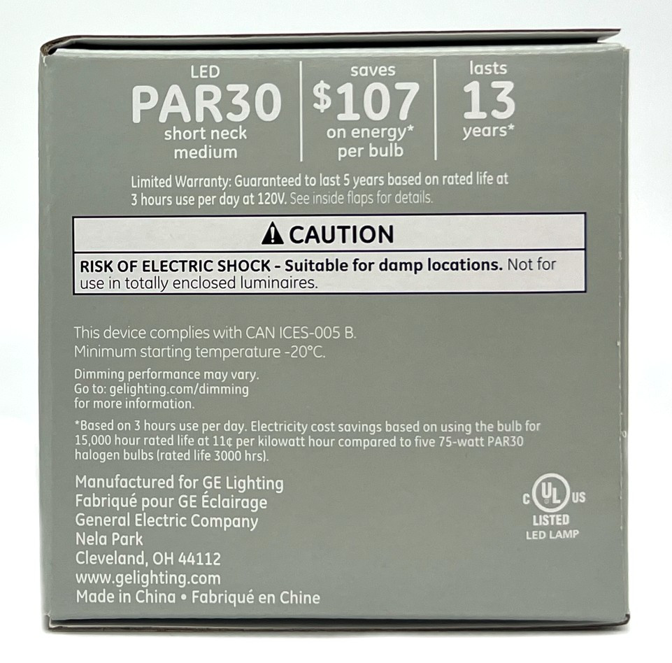 GE classic LED PAR30 Shortneck, 10 watt, 900 lumen, 3000K warm white, Dimmable