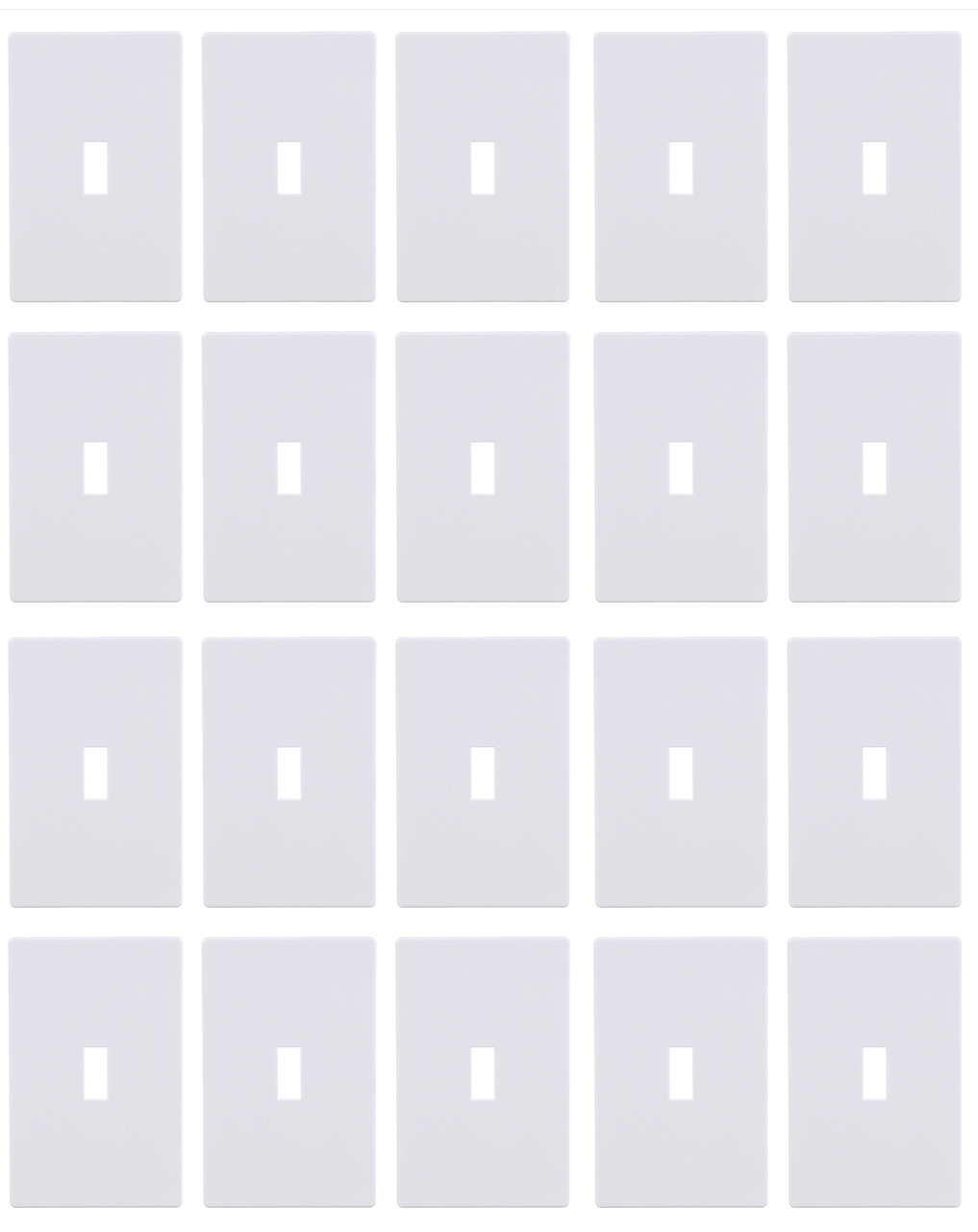 (quantity of 20) EATON PJS1W Arrow Hart PJS1W Mid Size ScrewLess Wall Plate, 1 Gang, 4-7/8 in L X 3-1/8 in W X 0.08 in T, White