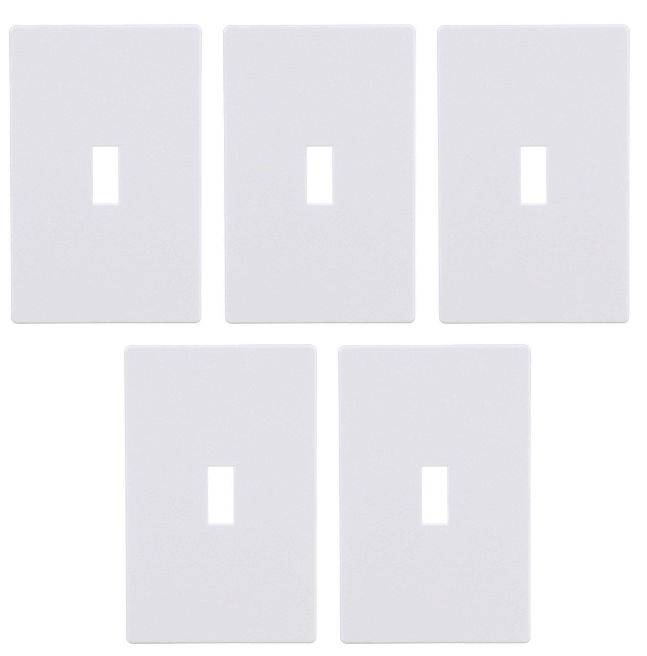 (quantity of 5) EATON PJS1W Arrow Hart Pjs1 Mid Size ScrewLess Wall Plate, 1 Gang, 4-7/8 in L X 3-1/8 in W X 0.08 in T, White