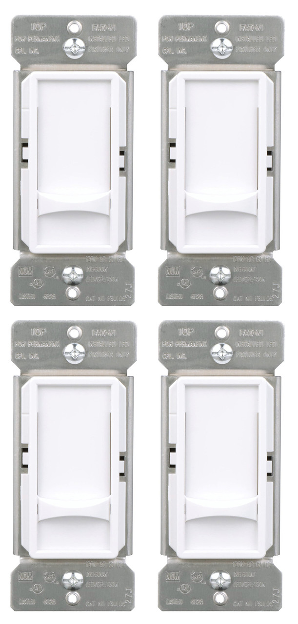 (quantity of 4) Eaton Universal Full Slide Dimmer 120V, White