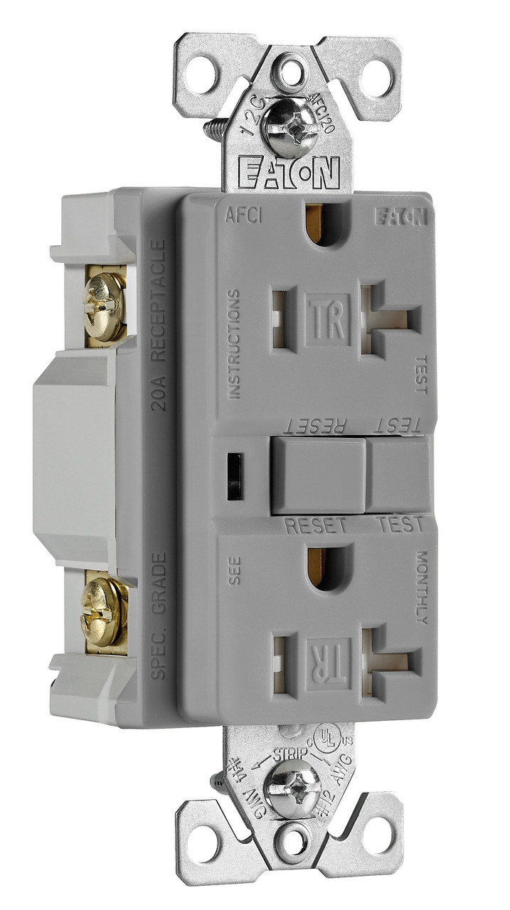 (case of 4) EATON Wiring TRAFCI20GY 20 Amp Tamper Resistant AFCI Receptacle, Gray Finish