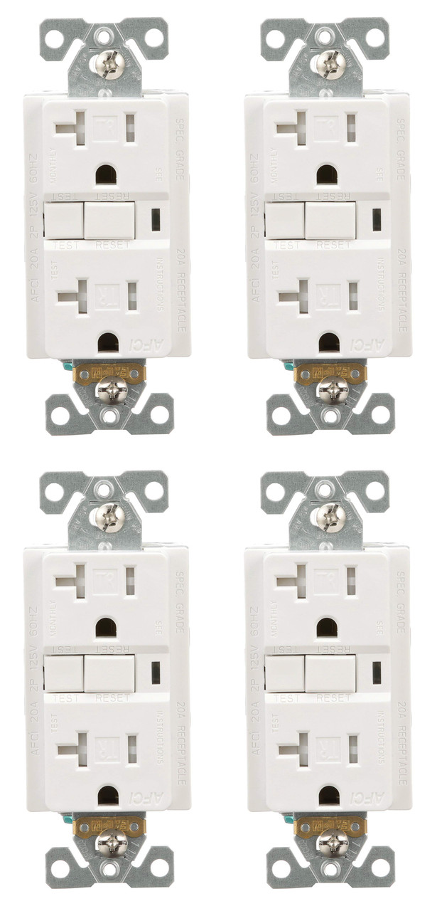 (case of 4) EATON TRAFCI20W Tamper Resistant AFCI Duplex Receptacle, 125 Vac, 20 A, 2 Pole, 3 Wire, White
