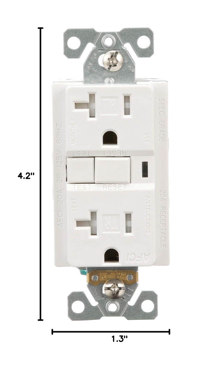 (case of 4) EATON TRAFCI20W Tamper Resistant AFCI Duplex Receptacle, 125 Vac, 20 A, 2 Pole, 3 Wire, White
