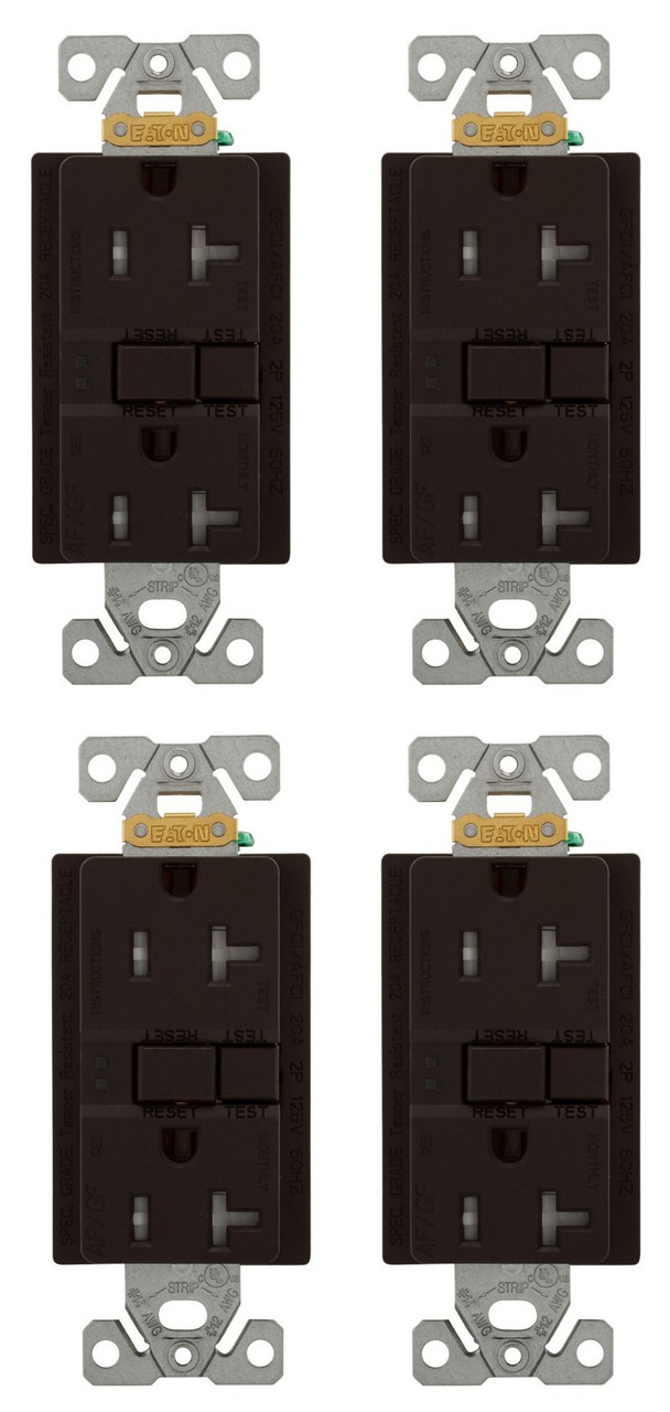 (case of 4) Eaton TRAFGF20B AF, Arc Fault/GF, Ground Fault Dual -Purpose, Duplex Receptacle with wallplate 20A 125V , Brown, two pole, three wire, grounding