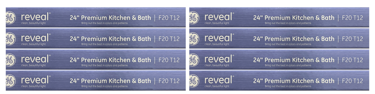 (8 tubes) GE 79042 reveal F20T12 Fluorescent lamp, 24 inch, premium kitchen and bath, 1125 lumen, 20 watt, T12 fluoresent light bulb, HD light