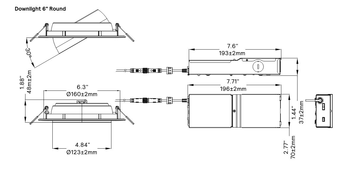 Signify Lightolier LED 6 inch Round Gimbal Downlight, 15 watt 1100 lumen, field selectable 5CCT (2700K, 3000K, 3500K, 4000K, 5000K), 120V, Triac Dimming, GB6R11ESCT1W