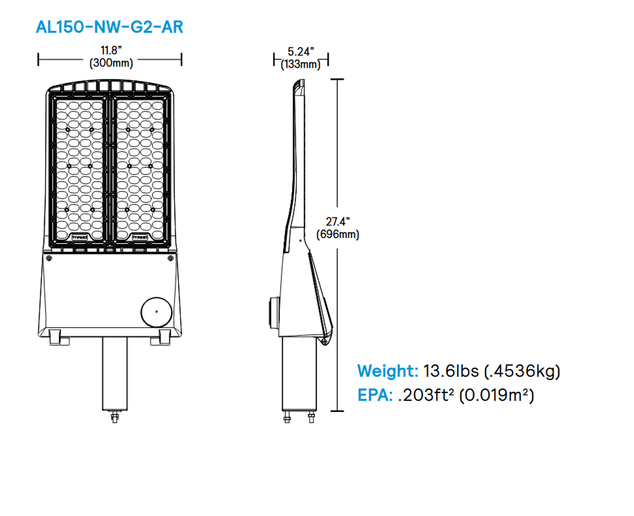 Signify Stonco LED Area Light, Neutral White 4000K, Arm Mounting, 120-277V, Field Adjustable Wattage (142w, 126w, 112w, 96w), Receptacle 3 Pin with shorting cap, Bronze, Arm mounting, 