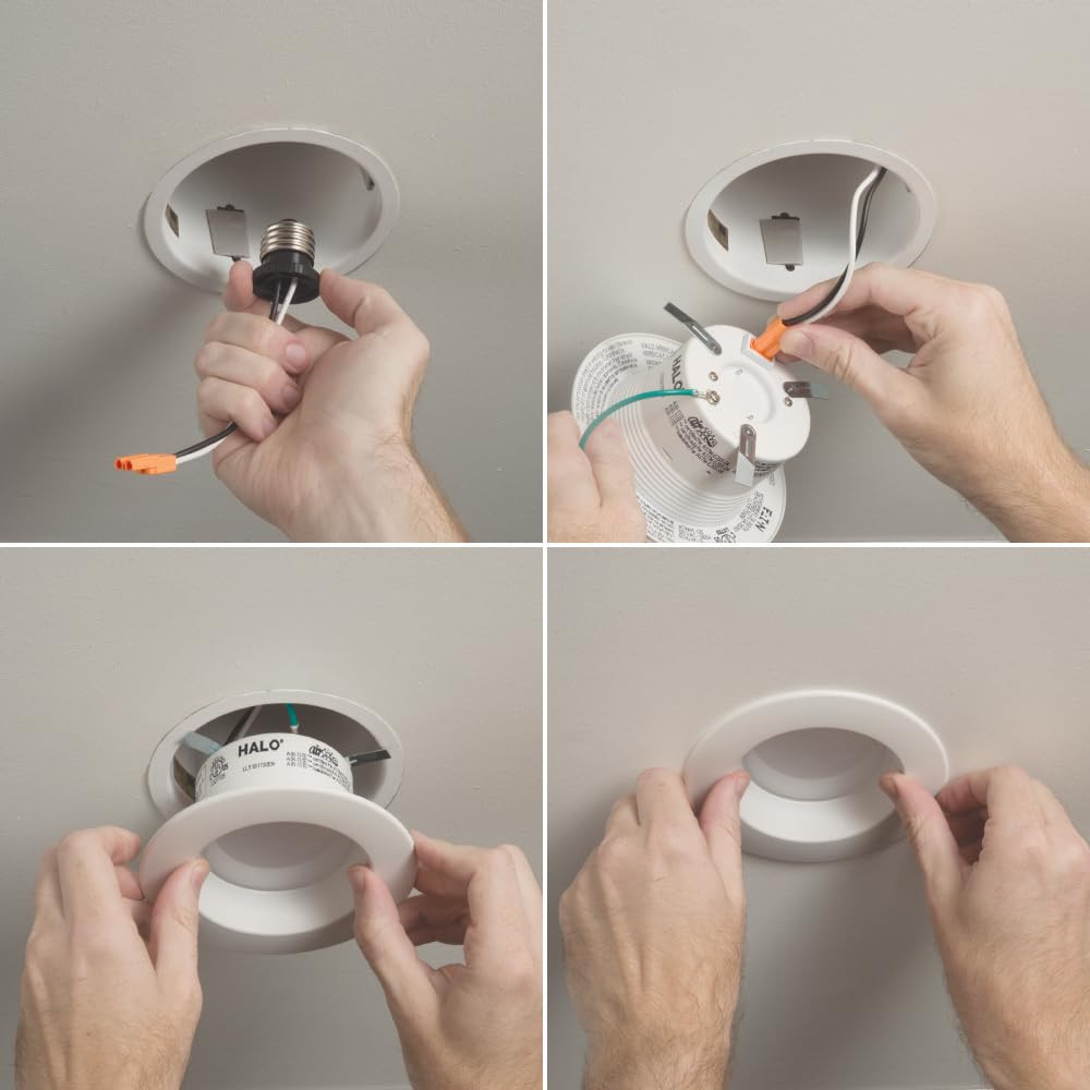 HALO 4 inch Recessed LED Can Light – Retrofit Ceiling & Shower Downlight – 3000K -Baffle White Trim (6 Pack)