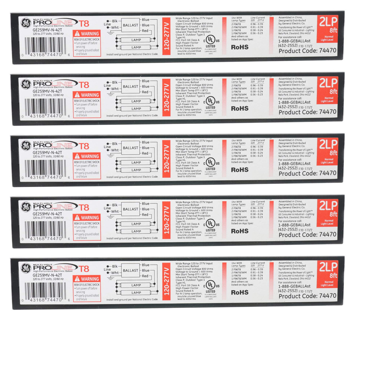 Qty of 5 ballast - GE 74470 - GE259MV-N-42T Electronic Multivolt Instant Start Ballast