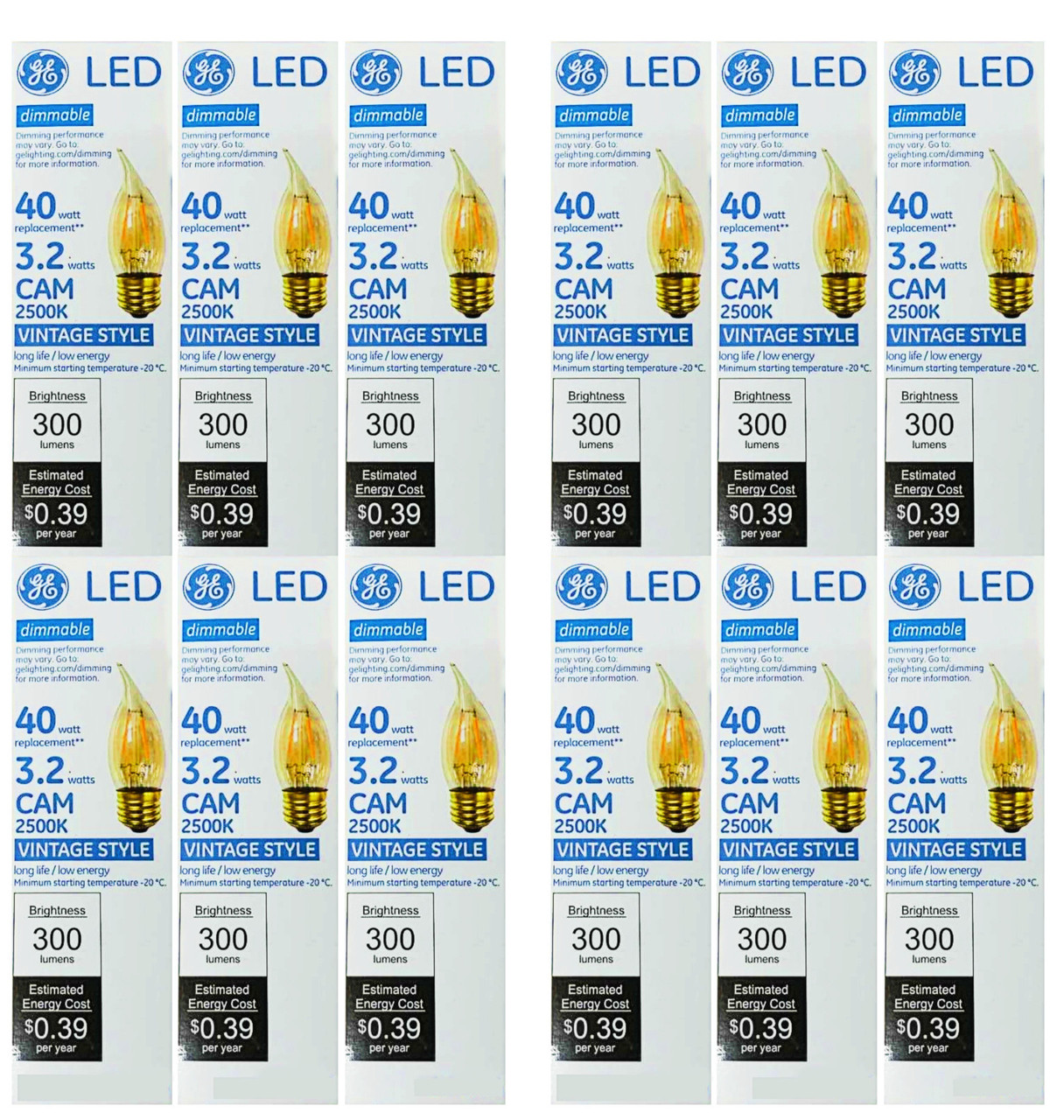 (12 pack) GE 75914 Vintage Style LED 40 watt equivalent Decorative CAM bulb candle shaped LED bulb