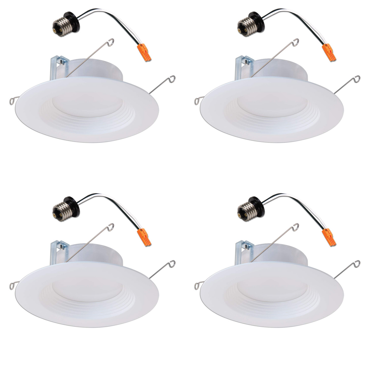 (case of 4) Halo 5 inch and 6 inch LED Recessed Retrofit Downlight, 90 CRI, Title 20 Compliant, 3000K, 600 lumens, Dimmable Soft White Recessed Light, screwbase adapter