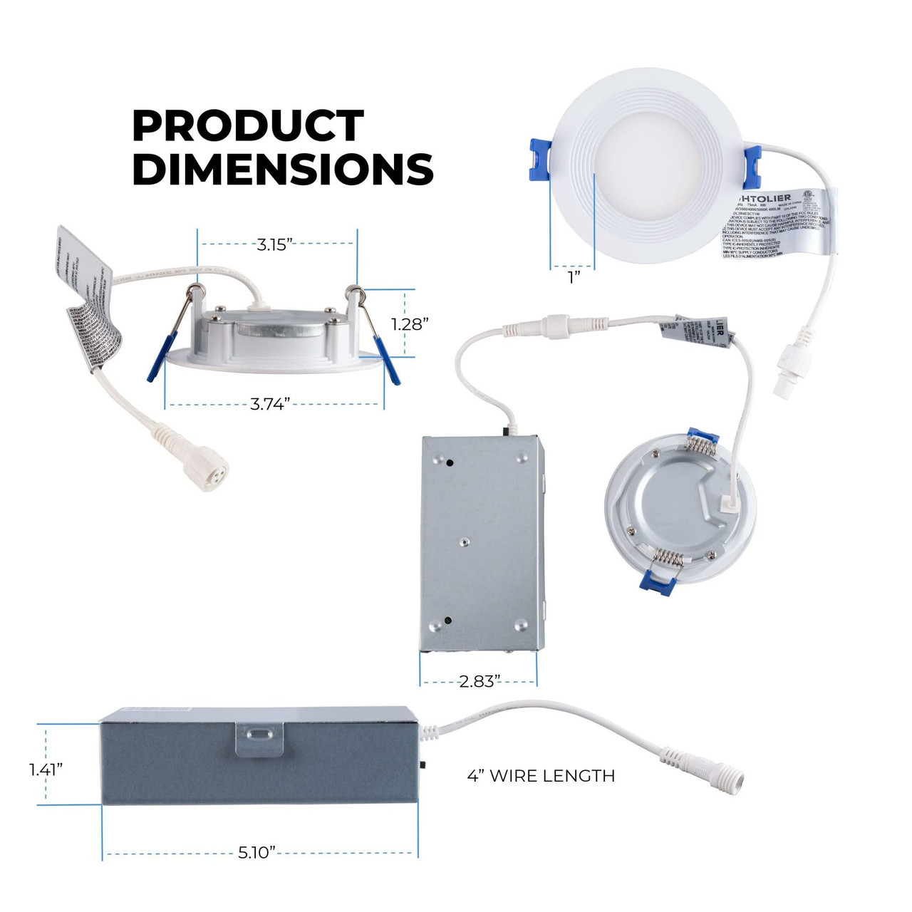 (case of 8) Lightolier LED Downlight, 3 inch round, Field Selectable Color Temperature, 400 lumens, 8 watts, TRIAC Dimming, IC rated, DL3R4ESCT1W