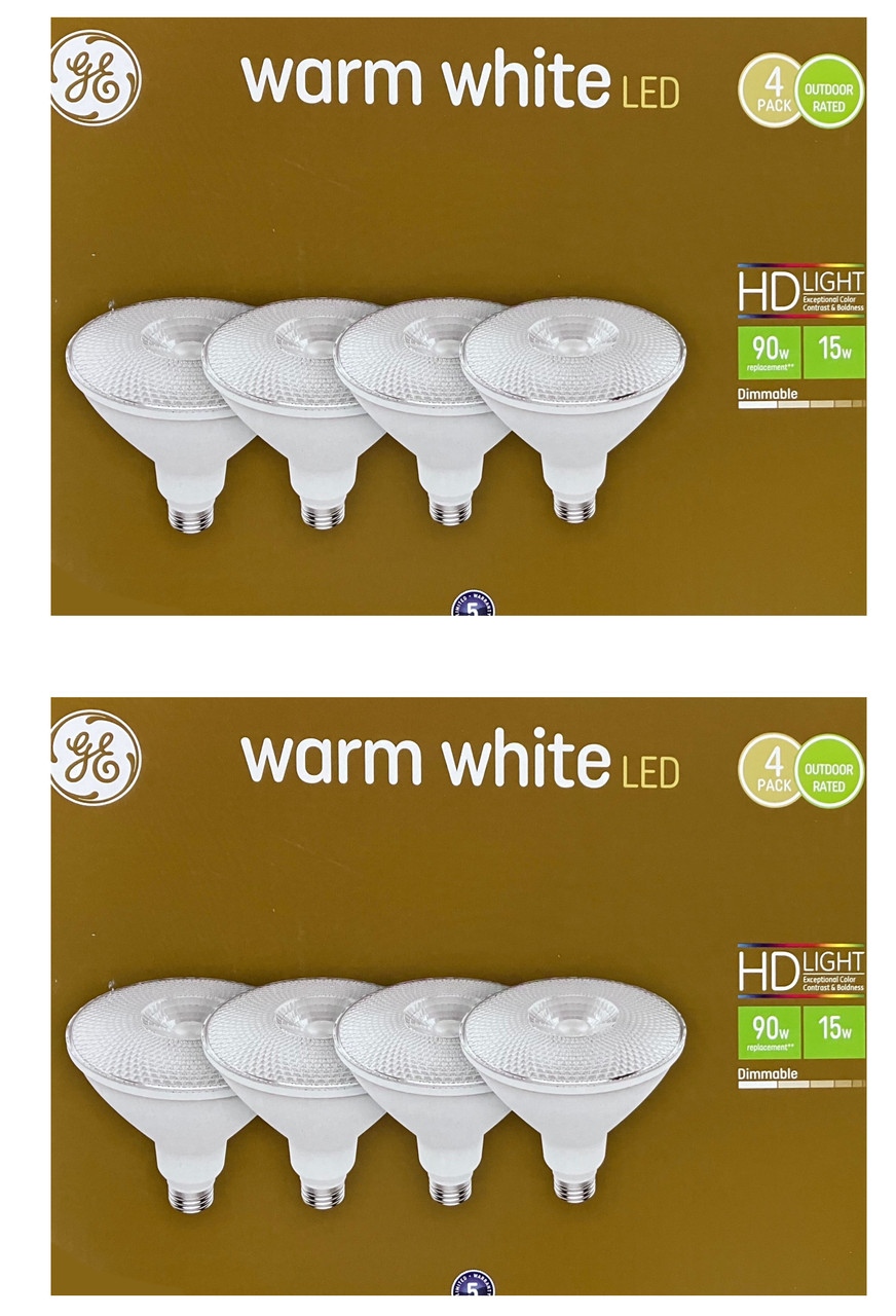 (8 LED bulbs) GE warm white LED PAR38 Flood Light, Indoor Outdoor, 15 watt, 1200 lumen, Dimmable, HD Light for exceptional color contrast and brightness