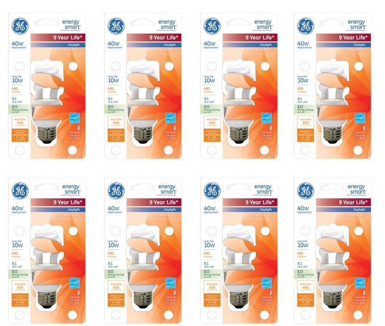 GE Spiral Compact Fluorescent, 40 Watts Replacement (Pack of 8)