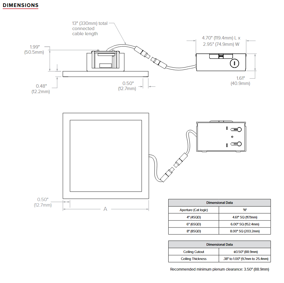 (case of 12) Hubbell Litebox Edge-Lit Surface LED Downlight, 8 inch square, white, Selectable Color Temperature, 1750 lumens,  20 watts, 120-277V, 0-10V Triac Dimming, LBSES-8SQD-RM- CS9-WH