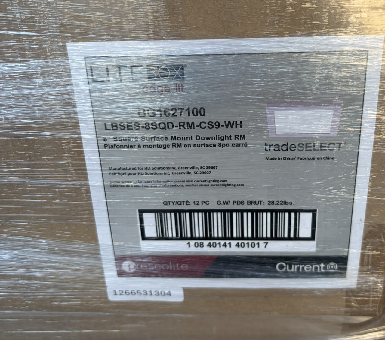 (case of 12) Hubbell Litebox Edge-Lit Surface LED Downlight, 8 inch square, white, Selectable Color Temperature, 1750 lumens,  20 watts, 120-277V, 0-10V Triac Dimming, LBSES-8SQD-RM- CS9-WH