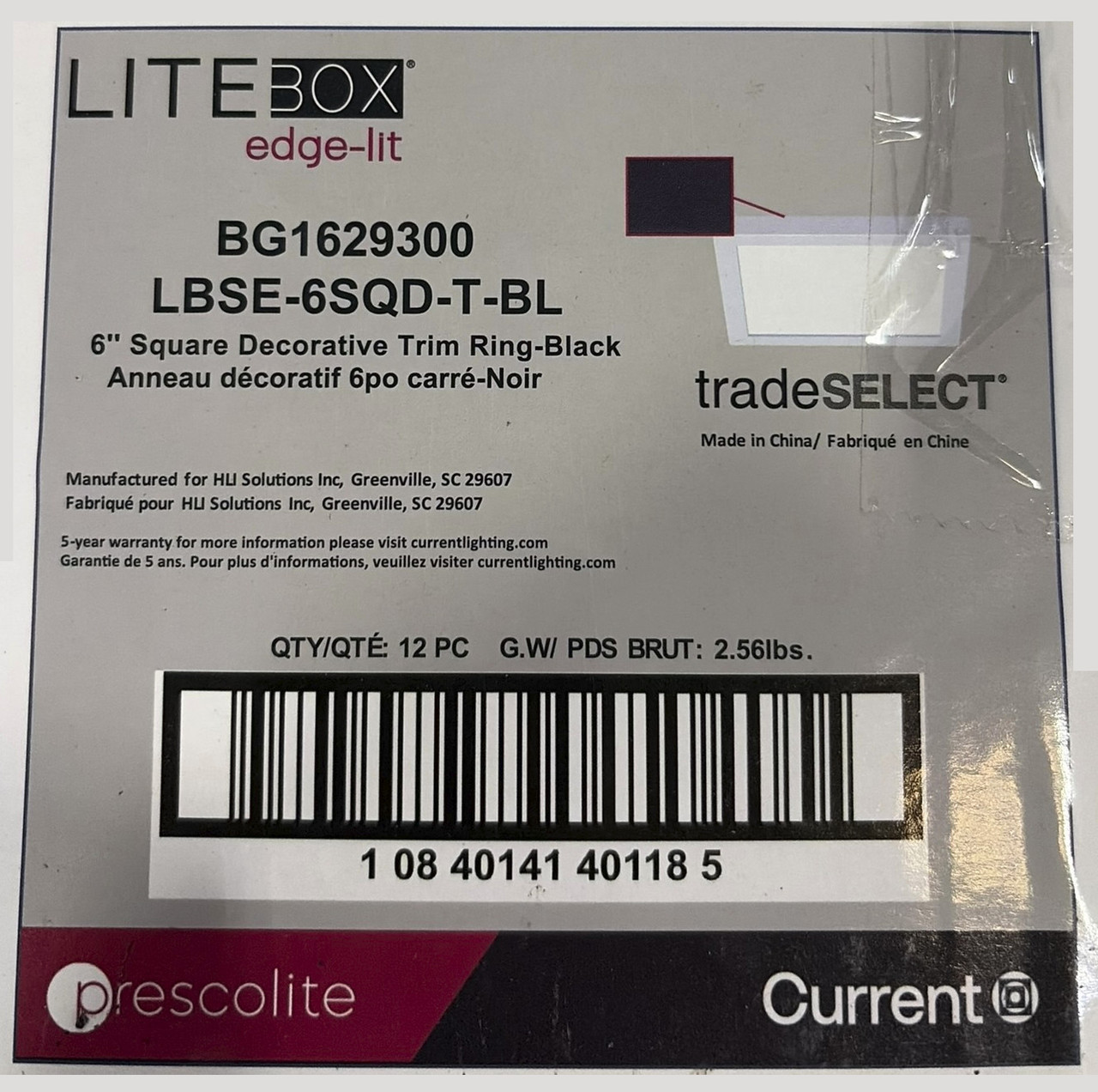 (case of 12) LITEBox Prescolite Black Square Trim accessory for LBSE Downlight, 6 inch square, LBSE-6SQD-T-BL  