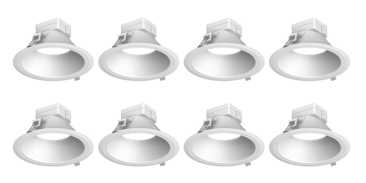 (case of 8) Hubbell Canless LED LiteBox Downlight, 8 inch round, 3000 lumen, warm white selectable (2700K, 3000K, 3500K) 90 CRI, 37 watt, Dimmable, 120-277V, Matte White, LBRST-8RD-M_30LWWCS9-WH