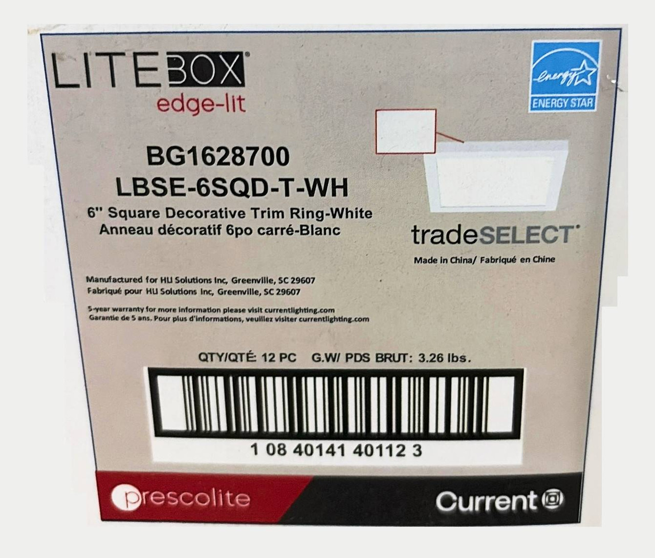 (case of 12) LITEBox Prescolite White Square Trim accessory for LBSE Downlight, 6 inch square, LBSE-6SQD-T-WH, only accessory trim