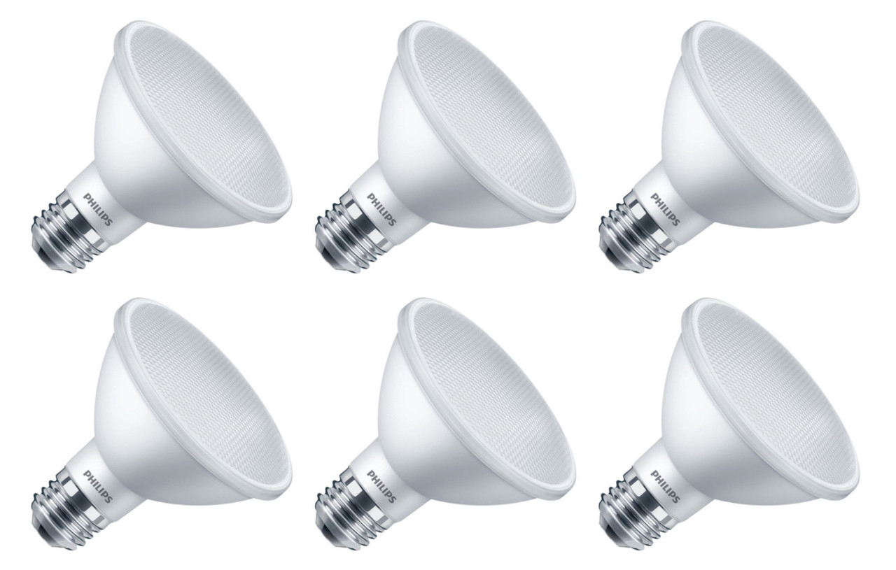 (case of 6) Philips LED PAR30S Narrow Flood/Spot, Neutral White Light, 9.4 watts, 850 lumens, 3500K, 25 degree beam angle, Dimmable, Medium Base