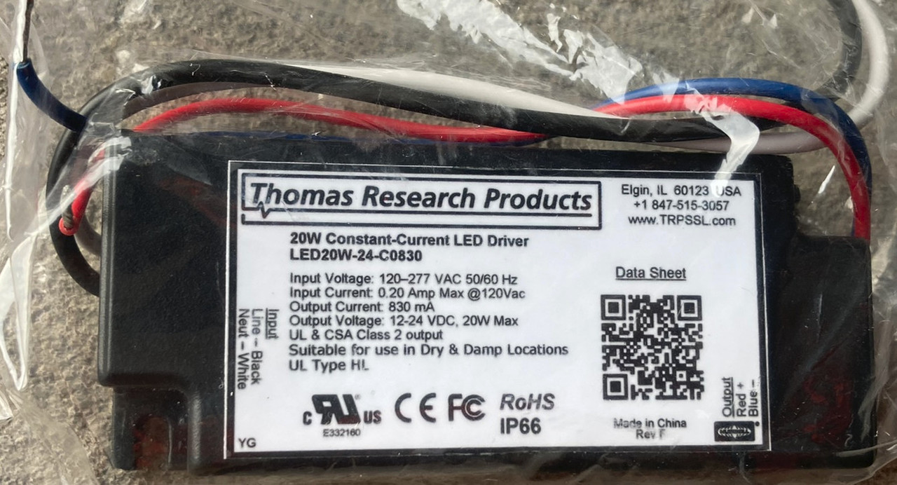 Hubbell Lighting Thomas Research Products LED20W-24-C0830 LED Driver, 20 Watt constant current, dry and damp location rated
