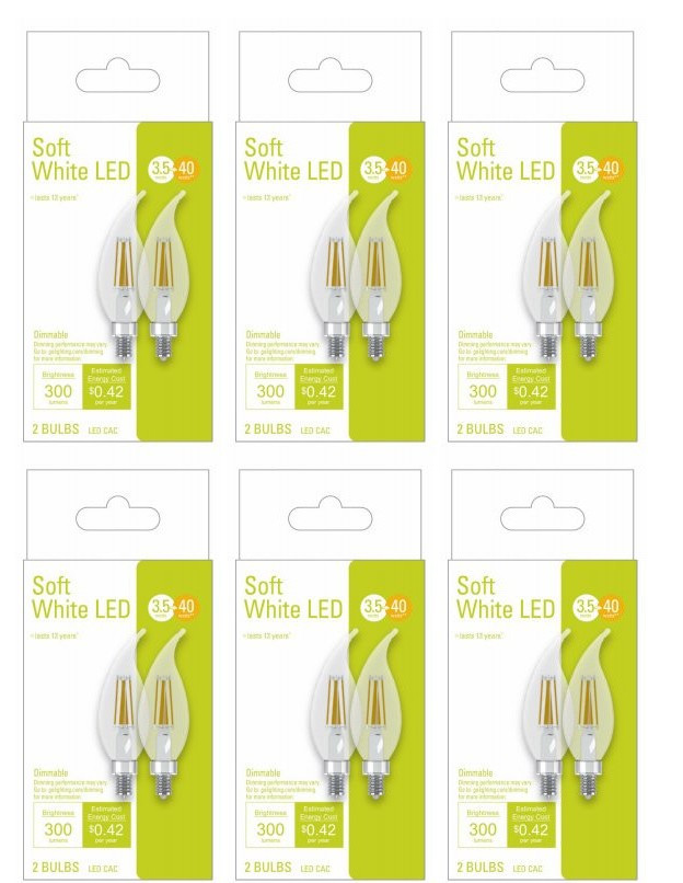 (12 bulbs) GE Lighting 32596 LED Chandelier CAC Light Bulb, Soft White, 300 lumens, 3.5 watt LED Light bulb, Dimmable
