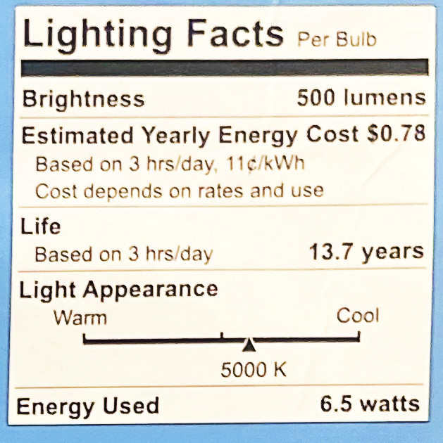 (2 bulbs) GE LED G16.5 Globe Light Bulb, Candelabra base, 6.5 watts, 500 lumens, 5000K Cool White