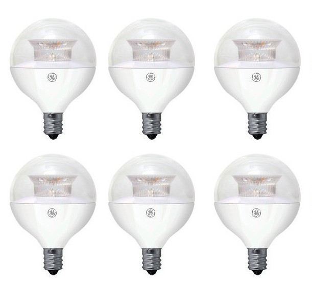 (6 bulbs) GE LED G16.5 Globe Light Bulb, Candelabra base, 6.5 watts, 500 lumens, 5000K Cool White