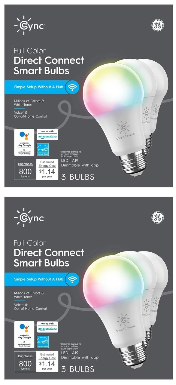 (6 bulbs)GE Lighting CYNC Smart LED Light Bulbs, Color Changing, Bluetooth and Wi-Fi, Compatible with Alexa and Google Home, A19 Bulbs 