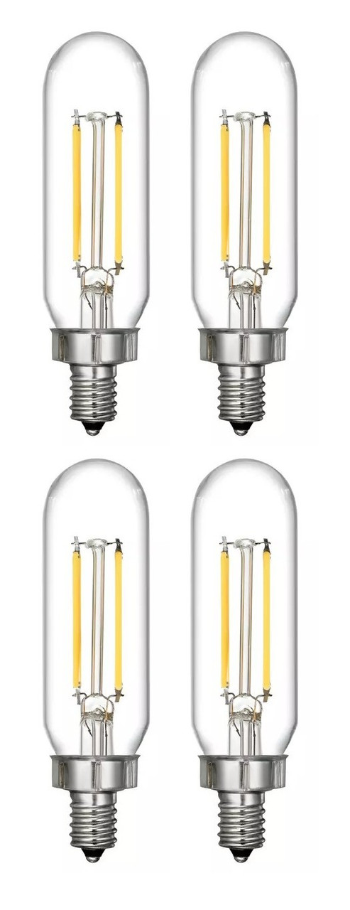 (4 bulbs) GE Vintage Style T8 LED Light Bulb, Tube Light Clear Glass, 25 Watt Replacement, candelabra base, 3 watt, 150 lumen, dimmable