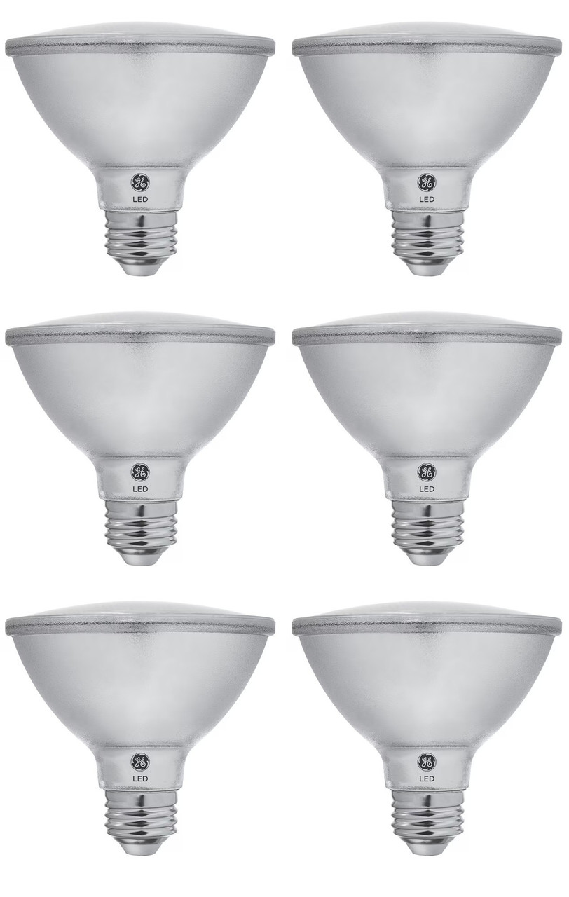 GE classic LED PAR30 Short Neck Indoor Floodlight, 10 watt, 950 lumen, Daylight, Dimmable, 75000 hour life, LED Light Bulb, medium base (6 bulbs)