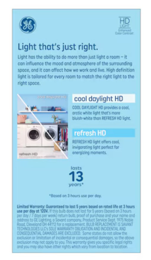 GE refresh LED T10 Light Bulbs, 5.5 watt, 450 lumen, 40 watt equivalent, arctic white, cool daylight, medium base, Dimmable, 8 bulbs