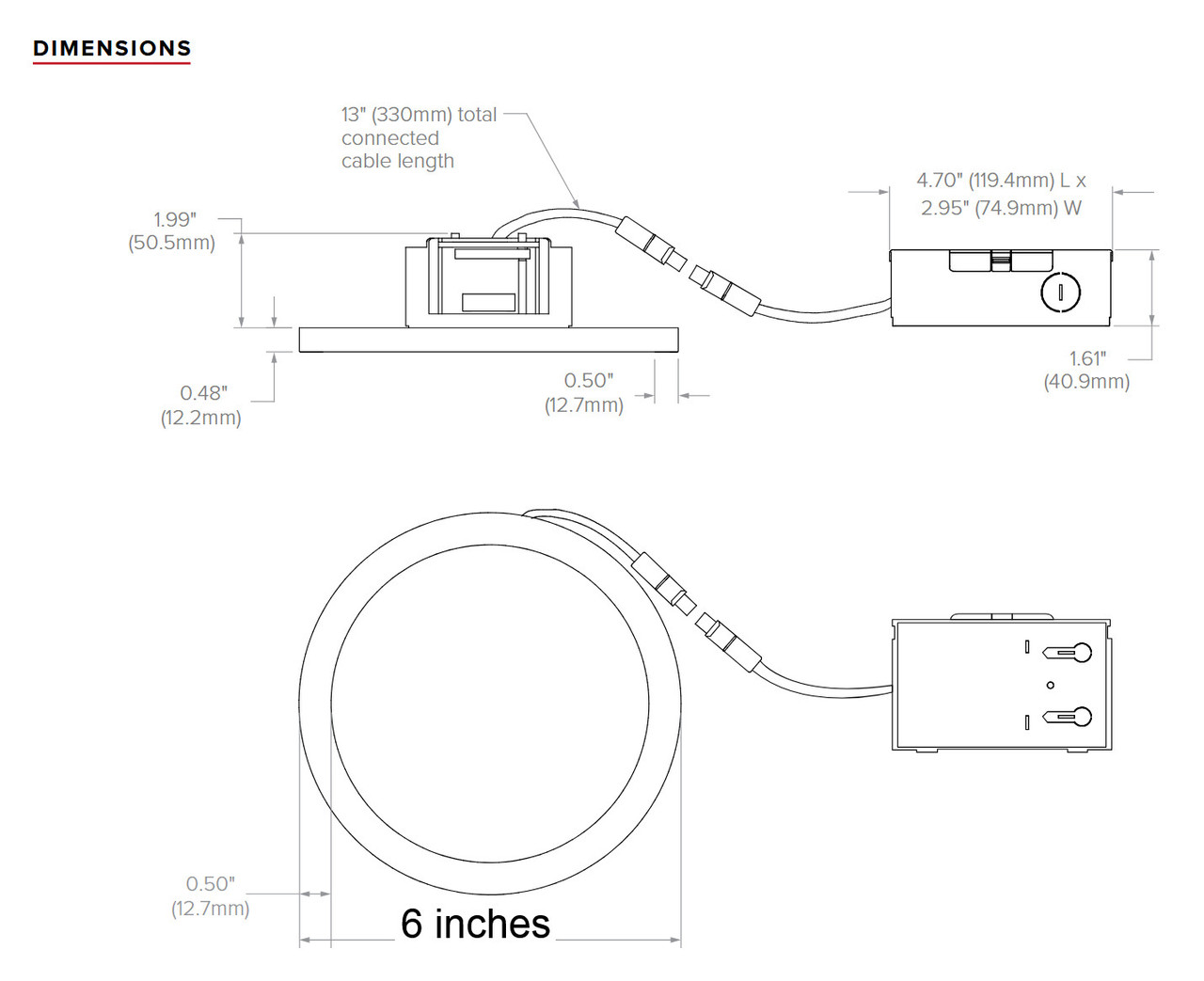 Prescolite Lite-Box edge-lit 6 inch round LED Downlight, selectable CCT, 1100 lumen, 13 watt,  Low profile, Remote J-Box, Dimmable, LBSES-6RD-RM-CS9-WH