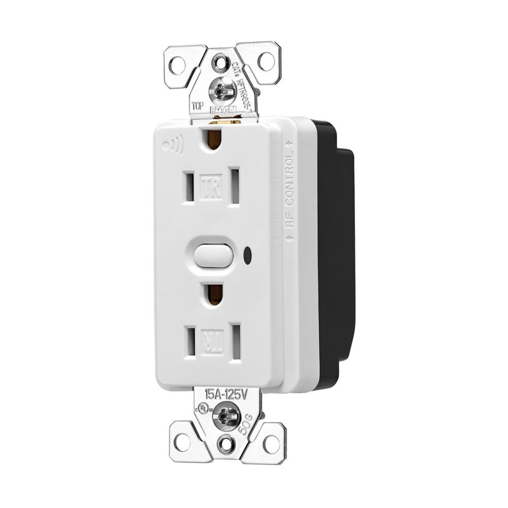 Eaton RFTR9605-TAW Alpine White Z-Wave plus split control wireless receptacle, Tamper resistant, 15A, Flush mounting, 120V, Push button actuator, 5-15R, Two pole, Three-wire, grounding