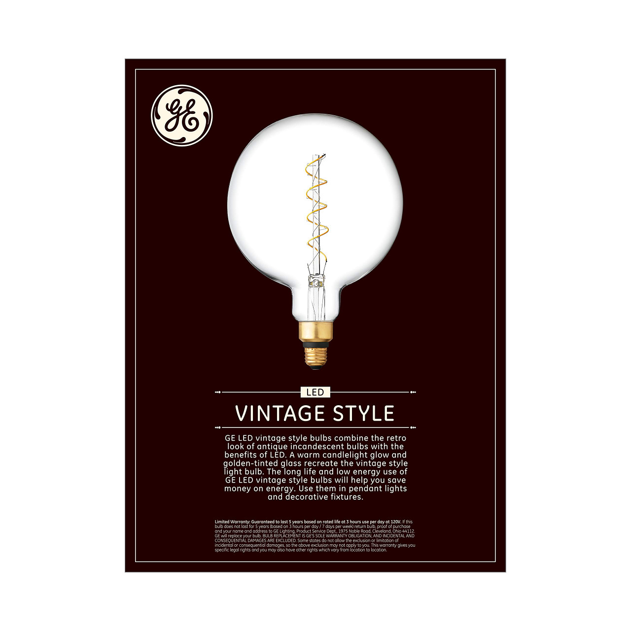 Case of 4 GE Globe LED Vintage Light Bulb, Spiral G63 Clear Glass LED Edison Bulb, 6.5-Watt