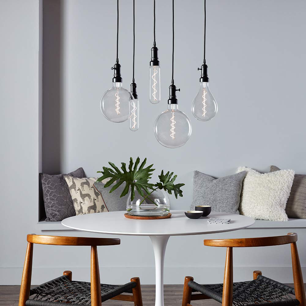 Case of 4 GE Globe LED Vintage Light Bulb, Spiral G63 Clear Glass LED Edison Bulb, 6.5-Watt