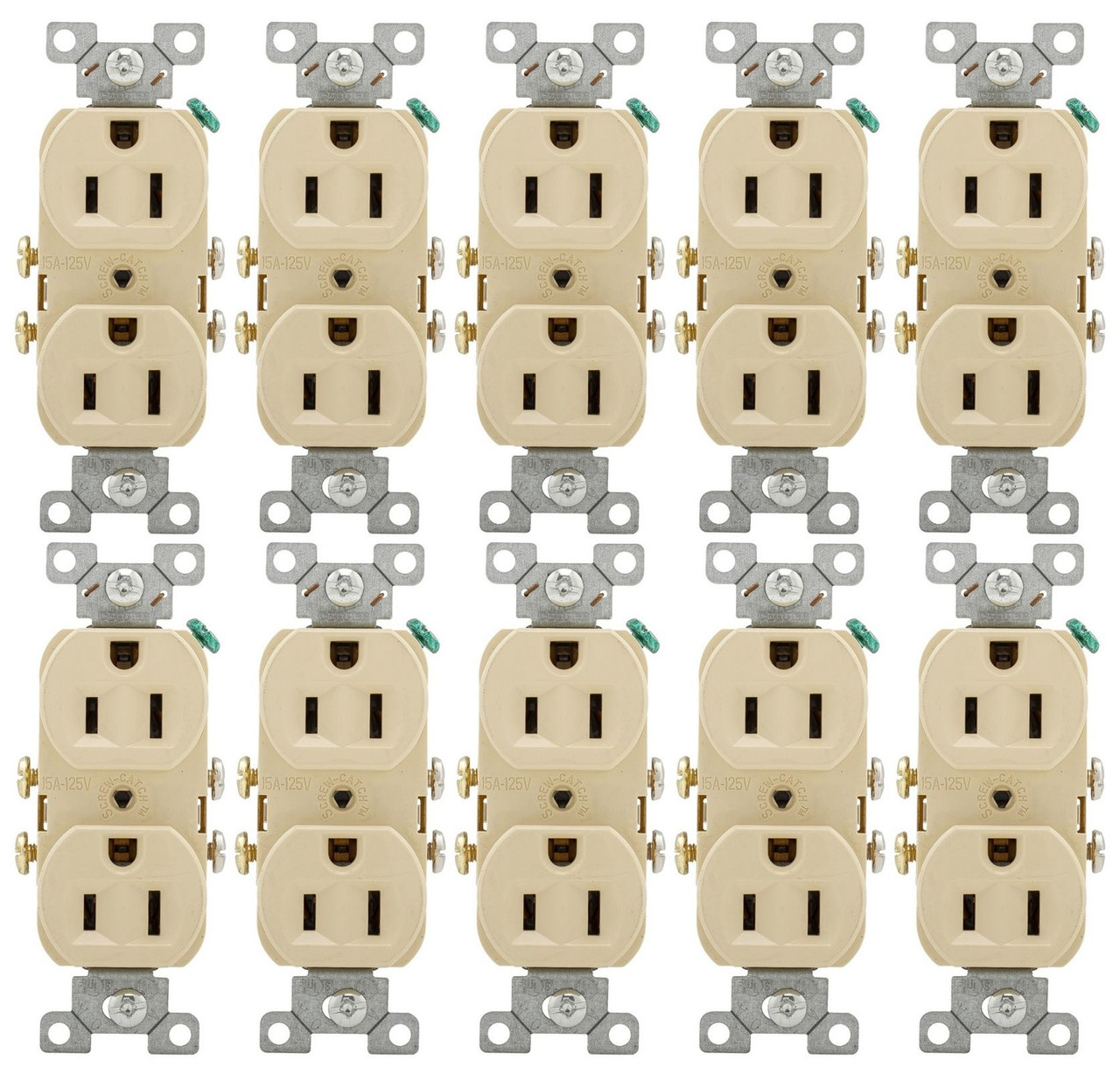 (case of 10) Eaton Wiring Devices CR15V Commercial Grade Straight Blade Duplex Receptacle with 15-Amp, 125-Volt, 5-15-NEMA Rating, Ivory