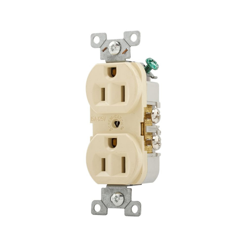 Eaton Wiring Devices CR15V Commercial Grade Straight Blade Duplex Receptacle with 15-Amp, 125-Volt, 5-15-NEMA Rating, Ivory