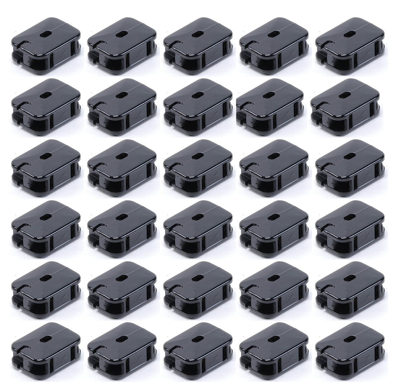 (case of 30) Eaton 2609BK-BU 2-Wire 2-Pole Non Grounding In-Line Outlet 125 Volt AC 10 Amp Black Academy, straight blade connector