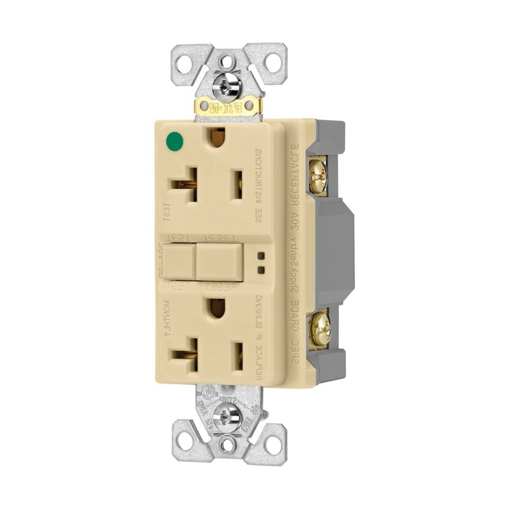 Eaton Hospital Grade GFCI receptacle, 20A, 125V, self-test, Ivory, two pole, three wire, grounding, SGFH20V