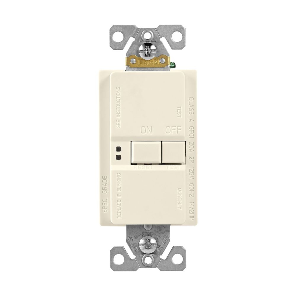Eaton GFCI Self-Test 20A -125V Blank Face Receptacle with Standard Size Wallplate, Light Almond