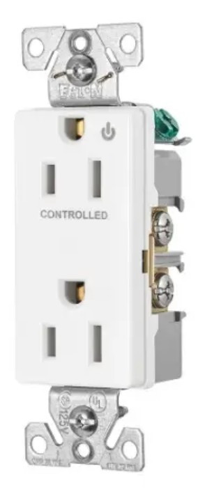 (case of 10) Eaton Construction Grade Half-Controlled Receptacle, 6252CHW, 2 pole, 3 wire grounding, 15A, 125V, White