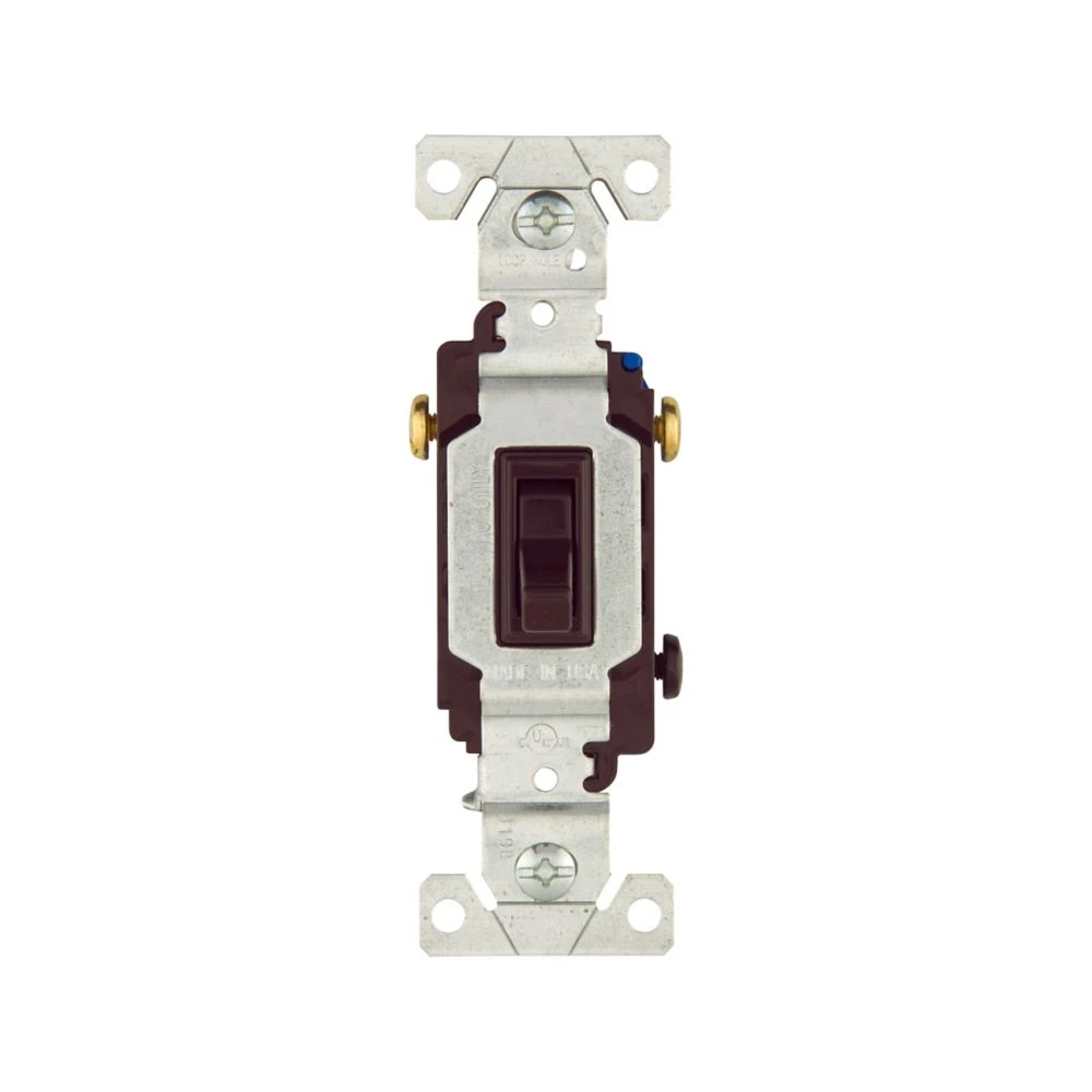 Eaton toggle switch, 15A, Wall, 120V, Back and side, push wire, Non-grounding, Brown, Three-Way, 1303B